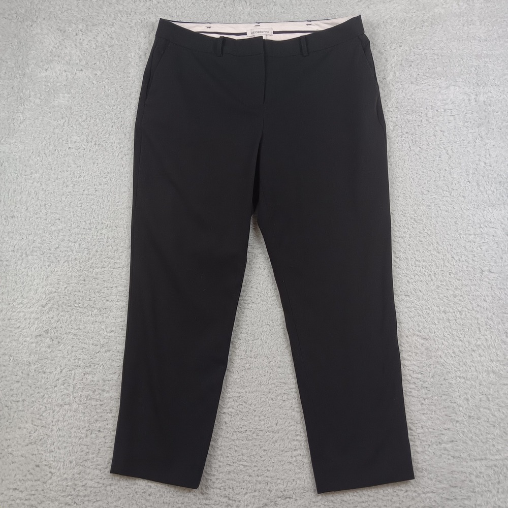 Liz Claiborne Dress Pant Woman 12 Black Straight Leg Stretch Ankle 736788